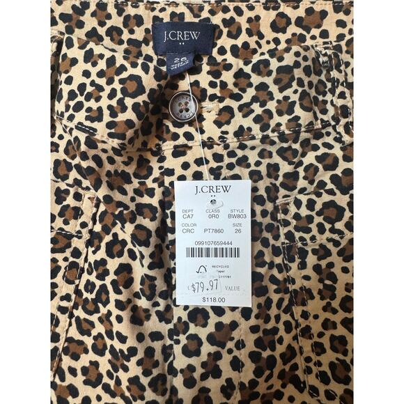 New J Crew High Waist Wide Leg Leopard Print Cotton Linen Blend Pants 26 - Picture 7 of 9